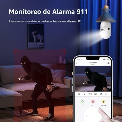 Cámara de Seguridad WiFi 360° con Foco LED